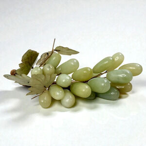Vintage Stone Grape Cluster Jade Leaves Realistic Fruit Chinese Polished 7" L